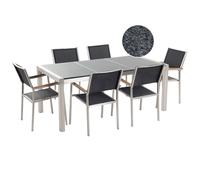 Beliani Garden Dining Set 6 Seater Grosseto Triple Plate Granite Polished Black/ Grey, Grey