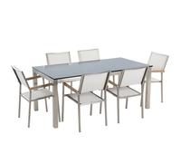 Garden Dining Set 6 Seater GROSSETO Black/ White Tempered Glass