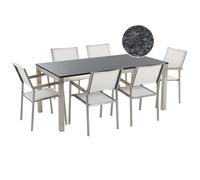 Beliani Garden Dining Set 6 Seater Grosseto Granite Flamed Black/ White