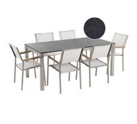 Beliani Garden Dining Set 6 Seater Grosseto Granite Polished Black/ White, White