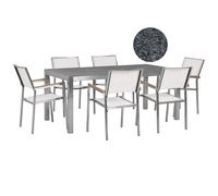 Beliani Garden Dining Set 6 Seater Grosseto Grey/ White Granite Polished