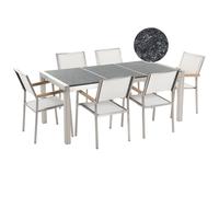 Garden Dining Set 6 Seater GROSSETO Black/ White Basalt Triple Plate Flamed