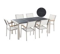 Beliani Garden Dining Set 6 Seater Grosseto Triple Plate Granite Polished Black/ White, White