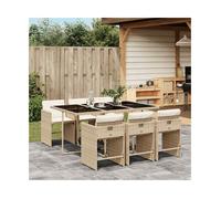 Garden Dining Set 6 Seater PE Rattan Beige Cream 165x106x73cm Folding Cushioned