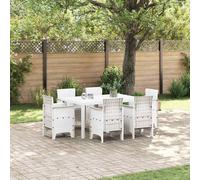 Garden Dining Set 6-Seater White Poly Rattan Rect. Table Removable Cushions UV.