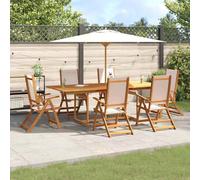 Garden Dining Set 6pc Cream Textilene Recliners Solid Acacia Extending 160-240cm