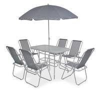 vidaXL Outdoor Dining Set 8 Piece Textilene Grey Garden Table Chairs Umbrella