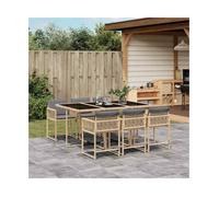 Garden Dining Set 6pc Mix Beige PE Rattan Tempered Glass 165x106x73cm Light Grey