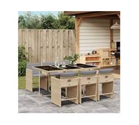 Garden Dining Set 6pc PE Rattan Mix Beige Table 165x106x73cm 6 Chairs Light Grey