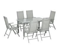 Garden Dining Set 7-piece Aluminium Texteline Tempered Glass Grey 150x90cm 74Hcm