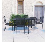 Garden dining set 7-piece Black 150x80cm Powder-coated steel/Cotton Rope Chairs
