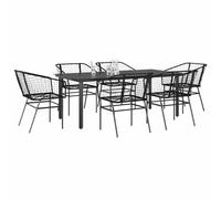Garden dining set, 7-piece Black PE rattan steel frame tempered glass 200x100cm