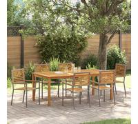 Garden Dining Set 7-piece Grey Solid Acacia Wood 200cm Table 6 Stackable Chairs