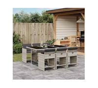 Garden Dining Set 7-piece Light Grey PE Rattan Tempered Glass Table 165x106x73cm