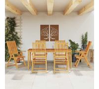 Garden Dining Set 7-piece Solid Acacia Wood 180x90x75cm Natural Oil Finish 6pcs