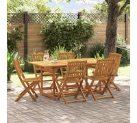 Garden dining set 7-piece Solid acacia wood Brown 180x90x75cm Foldable 6 chairs