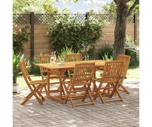Garden dining set 7-piece Solid acacia wood Brown 180x90x75cm Foldable 6 chairs