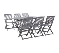 Garden Dining Set 7-piece Solid Acacia Wood Grey 160x85x75cm Foldable Chairs Set