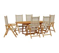 Garden Dining Set 7 Piece Table and Chair Poly Rattan and Solid Wood vidaXL