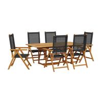 vidaXL Garden Dining Set 7 Piece Dining Chair Beige Poly Rattan and Solid Wood