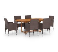 Garden Dining Set 7 Piece with Cushions Brown Dinner Table and Chair vidaXL