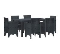 Garden Dining Set 7pc Anthracite Poly Rattan Outdoor Rectangular Table & Chairs