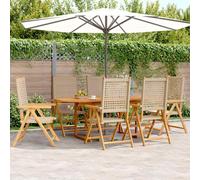 Garden dining set 7pc Beige Acacia & PE Rattan Extendable Table 150-200x100x75cm