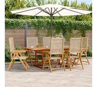 Garden Dining Set 7pc Beige Solid Acacia & PE Rattan Table 150-200x100x75cm Ext.