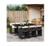 Garden Dining Set 7pc Black Cream PE Rattan Foldable Chairs Glass UV 165x106x73