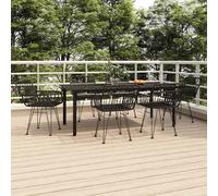 Garden Dining Set 7pc Black PE Rattan 200x100cm Table Tempered Glass 6pc seating