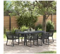 Garden Dining Set 7pc Black Poly Rattan Extendable Table 180x80x74cm Steel Legs