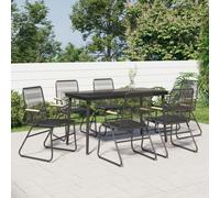 Garden Dining Set 7pc Black PVC Rattan Powder-Coated Steel 140cm Table 4 Chairs
