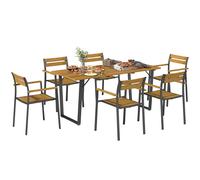 Garden Dining Set 7pc Brown Steel & Fir Wood Table 175x80x75cm Outdoor, 6 Chairs