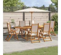 Garden Dining Set 7pc Cream Acacia Wood Textilene Extendable 160-240x100cm Fold