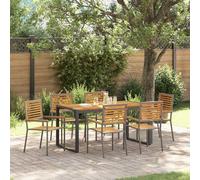 Garden Dining Set 7pc Grey-Brown Poly Rattan & Acacia Wood Table 160x80cmSeats6