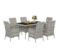 Outsunny 6 Seater Rattan Garden Furniture Set With Cushions, Mixed-Grey In Dark Grey Dark Grey