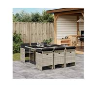 Garden dining set 7pc Light grey PE rattan with tempered glass 165x106x73cm incl