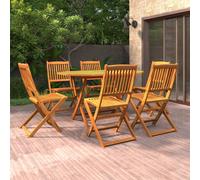 Garden Dining Set 7Pc Solid Acacia Wood Foldable Natural 135x85x75cm w/6 Chairs