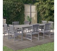Garden dining set 7pc Solid acacia wood Grey 200x100cm Table w/ oil 6 Chairs