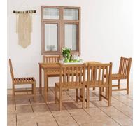 Garden Dining Set 7pc Solid Teak Wood 150x90cm Natural Brown Benches Outdoor Lge
