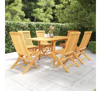 Garden Dining Set 7pc Solid Teak Wood Extendable Table 110-160x80x75cm Warm tone