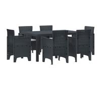 Garden Dining Set 7pcs Anthracite Poly rattan Rectangular Table +6 Chairs Matte