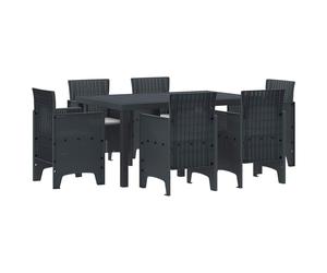 Garden Dining Set 7pcs Anthracite Poly rattan Rectangular Table +6 Chairs Matte