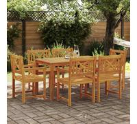 Garden Dining Set 7pcs Brown Solid Acacia Wood 140cm Table Seats 6 Outdoor Oiled