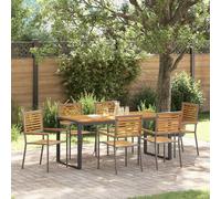 Garden Dining Set 7pcs Grey Brown Poly Rattan Steel Frame 180x80cm Seats 6 Patio
