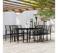 Garden Dining Set 8-Seater Black 200x100cm Glass Top PVC Rattan SeatsSteelFrame