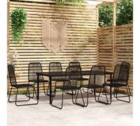 Garden Dining Set 8-Seater Black 200x100cm Tempered Glass PE Rattan Powder-Steel