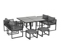 Garden Dining Set 8-Seater Grey Aluminium Tempered Glass 126x126x72cm Cube wCush