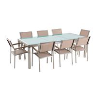 Beliani Garden Dining Set 8 Seater Grosseto Cracked Glass Transparent/ Beige, Cream