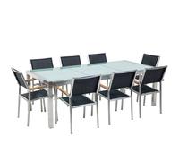 Garden Dining Set 8 Seater GROSSETO Cracked Glass Transparent/ Black